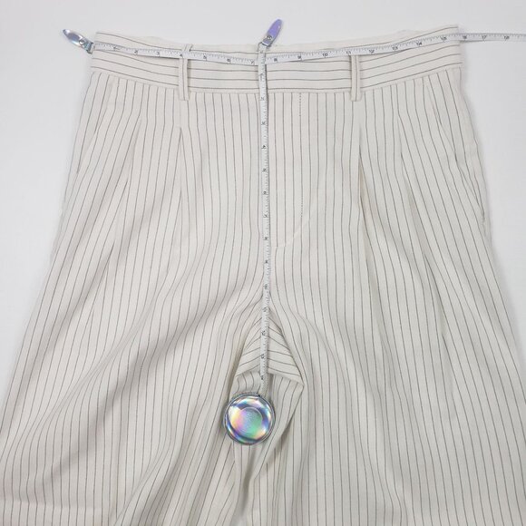 Madewell Superwide-Leg Trouser in Pinstripe Linen Blend Womens 4 Ivory Black - Picture 9 of 16